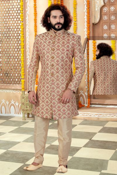 Light Gold Art Silk Sherwani (NMK-4331)