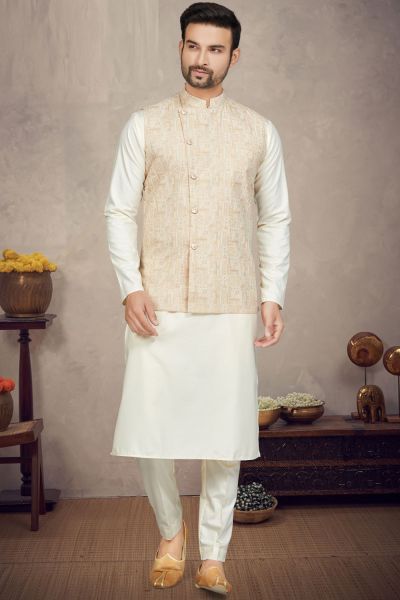 Light Gold Cotton Mens Nehru Jacket (NMK-6952)