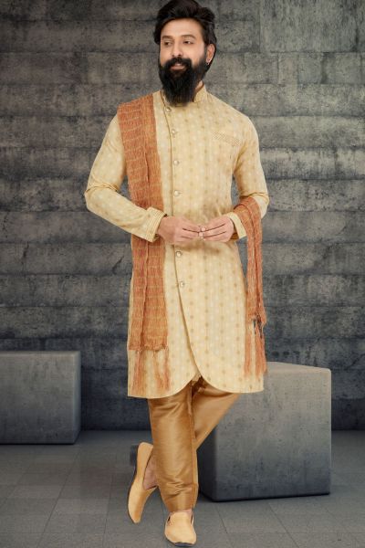 Light Gold Cotton Silk Indo Western (NMK-6777)