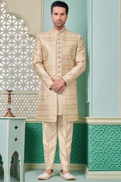 Light Gold Embroidered Art Silk Indo Western (NMK-7657)