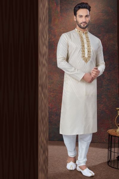 Light Gold Jaquard Kurta Pajama (NMK-7835)