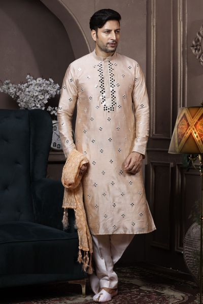 Light Gold Silk Kurta Pajama (NMK-6030)