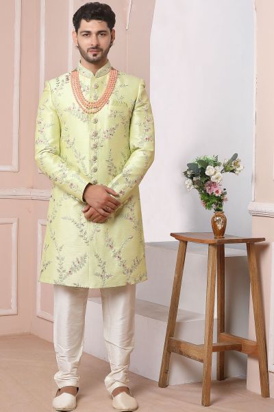 Light Green Art Banarasi Silk Sherwani (NMK-5957)