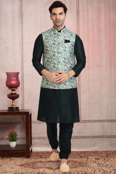 Light Green Banarasi Silk Nehru Jacket (NMK-5686)