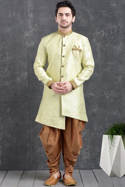 Light Green Jaquard Silk Brocade Indo Western Kurta (NMK-4995)