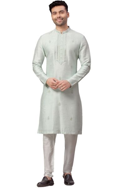 Light Green Silk Kurta Pajama (NMK-5984)