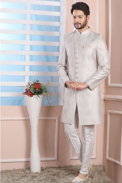 Light Grey Art Silk Indo Western (NMK-6192)