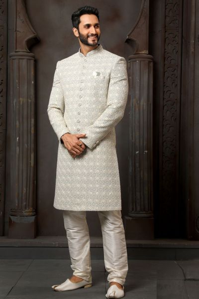 Light Grey Art Silk Sherwani (NMK-6242)