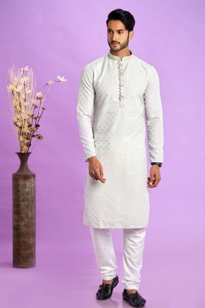 Light Grey Jaquard Silk Kurta Pajama (NMK-7569)