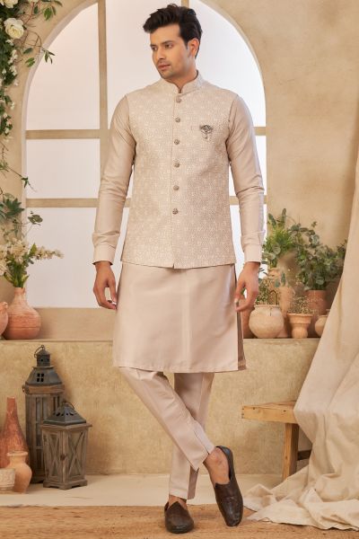 Light Onion Art Silk Nehru Jacket (NMK-8045)