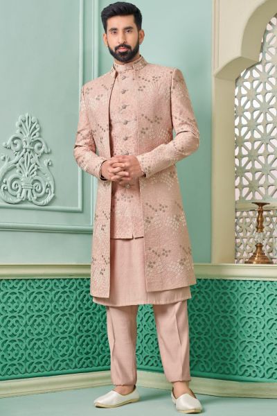 Light Onion Pink Embroidered Art Silk Indo Western (NMK-7641)