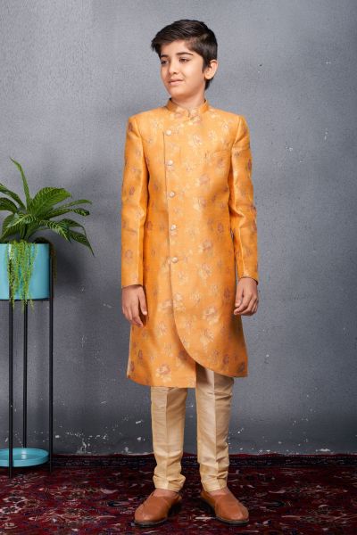 Light Orange Banarasi Brocade Boys Sherwani (NKK-717)