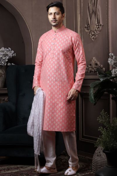 Light Peach Silk Kurta Pajama (NMK-6061)