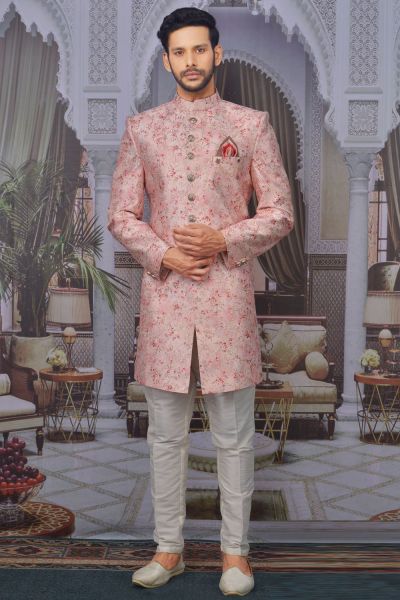 Light Pink Art Banarasi Silk Indo Western (NMK-4760)