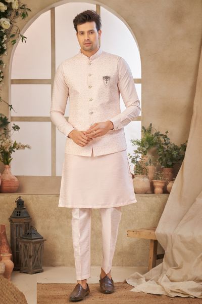 Light Pink Art Silk Nehru Jacket (NMK-8065)