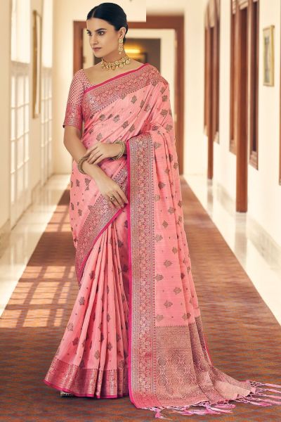 Light Pink Tusser Silk Saree (NWSA-5829)