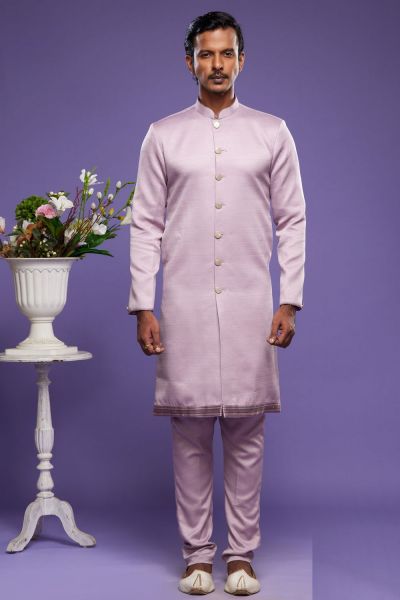 Light Purple Art Banarasi Silk Mens Indo Western (NMK-7064)