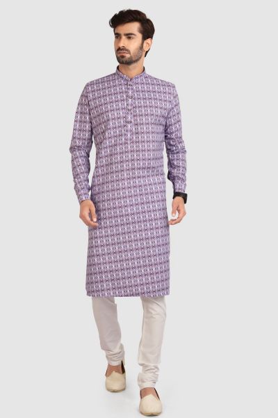 Light Purple Cotton Printed Kurta Pajama (NMK-5727)