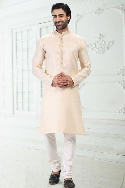 Linen Cotton Beige Mens Kurta Pajama (NMK-6649)