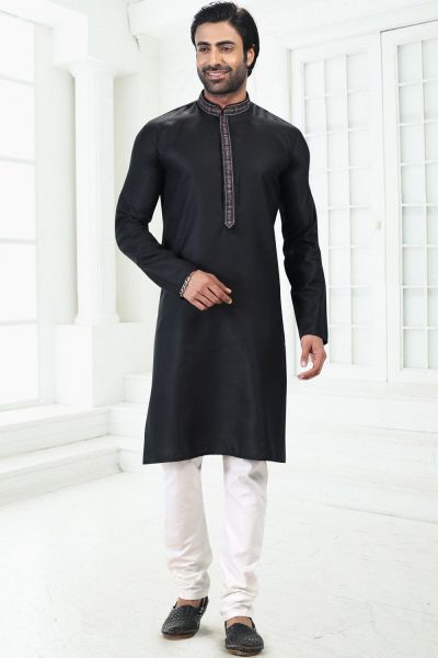 Linen Cotton Black Mens Kurta Pajama (NMK-6654)