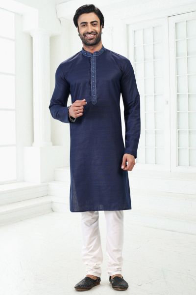 Linen Cotton Blue Kurtas for Men (NMK-6658)