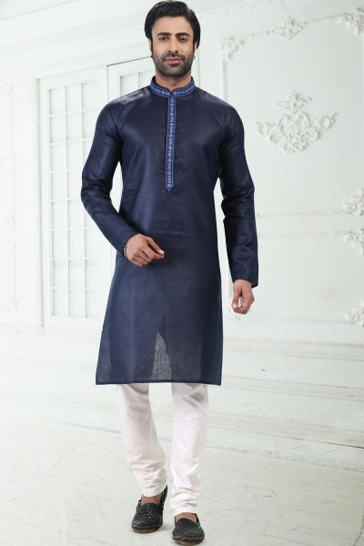 Linen Cotton Blue Mens Kurta Pajama (NMK-6653)