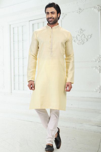 Linen Cotton Yellow Kurta Pajama for Men (NMK-6651)