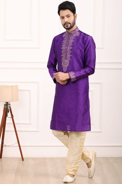 Magenta Art Banarasi Silk Kurta Pajama (NMK-7016)