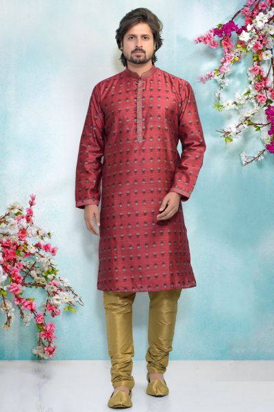 Magenta Jaquard Silk Brocade Kurta Pajama (NMK-4929)