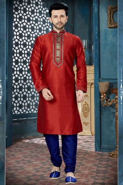 Maroon Art Dupion Casual Kurta Pajama (NMK-3818)