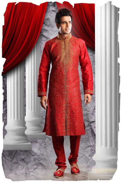 Maroon Art Dupion Mens Kurta Pajama (NMK-1336)