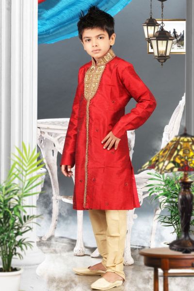 Maroon Art Silk Boys Kurta Pajama (NKK-331)