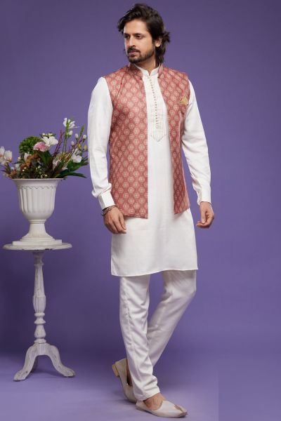 Maroon Art Silk Digital Printed Jacket Kurta (NMK-7095)