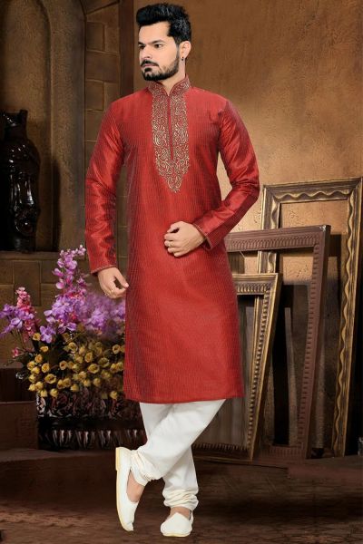 Maroon Art Silk Kurta Pajama (NMK-2643)