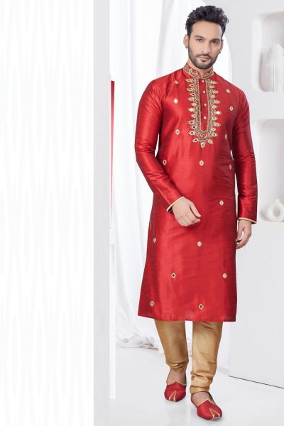 Maroon Art Silk Mens Kurta Pajama (NMK-7805)