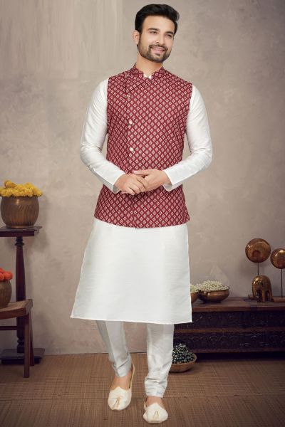 Maroon Art Silk Mens Nehru Jacket (NMK-6959)