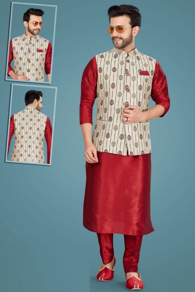 Maroon Art Silk Nehru Jacket (NMK-5135)