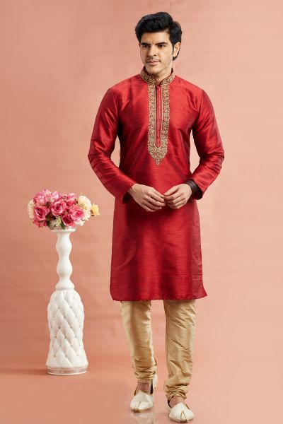 Maroon Banarasi Art Silk Kurta Pajama (NMK-7935)