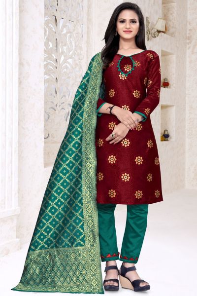 Maroon Banarasi Silk Salwar Kameez (NWS-6358)