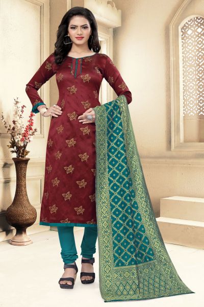 Maroon Banarasi Silk Salwar Suit (NWS-6383)