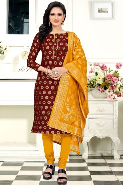 Maroon Banarasi Silk Salwar Suit (NWS-6407)