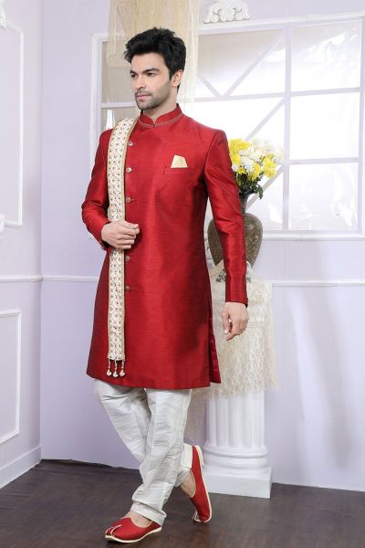 Maroon Banglori Silk Indo Western Kurta (NMK-4084)