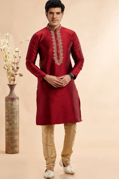 Maroon Jaquard Art Silk Kurta Pajama (NMK-7922)