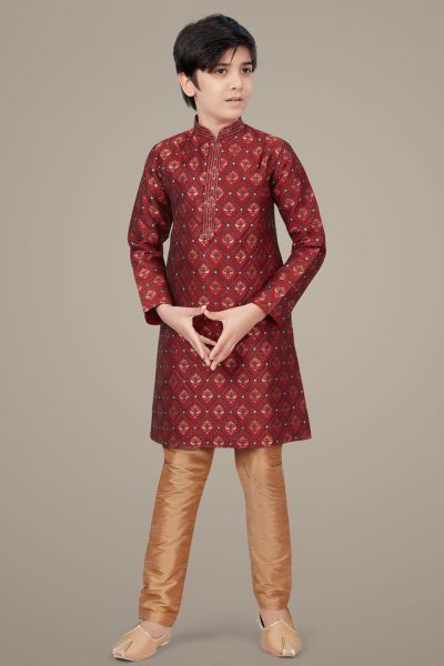 Maroon Jaquard Boys Kurta Pajama (NKK-699)