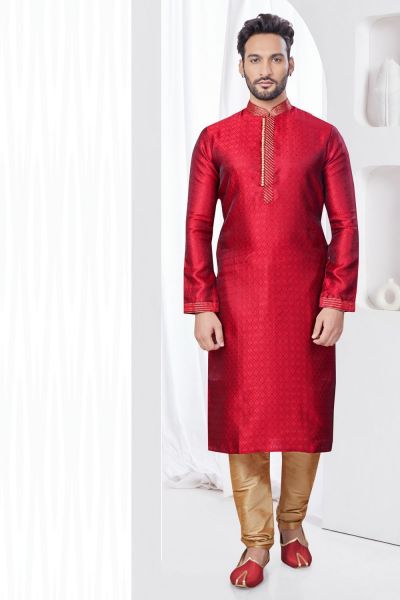 Maroon Jaquard Kurta Pajama for Men (NMK-7807)