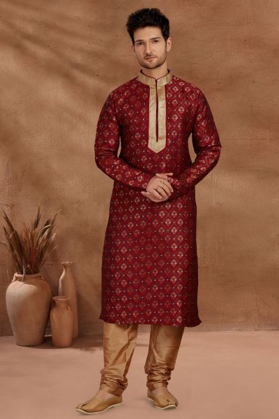 Maroon Jaquard Kurta Pajama (NMK-5498)