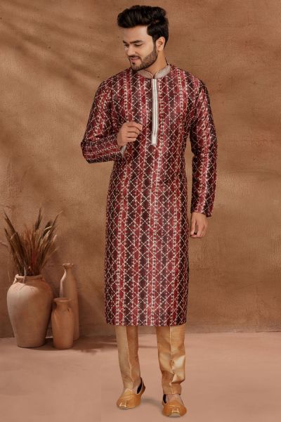 Maroon Jaquard Kurta Pajama (NMK-5500)