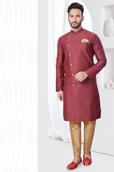 Maroon Jaquard Mens Indo Western (NMK-7841)