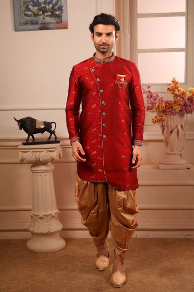 Maroon Jaquard Silk Brocade Indo Western (NMK-4448)