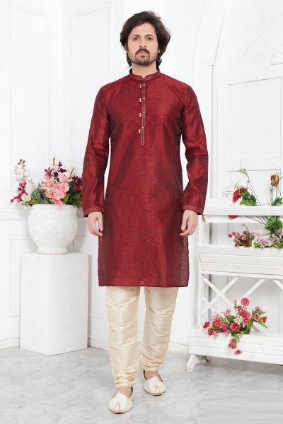 Maroon Jaquard Silk Brocade Kurta for Men (NMK-7739)